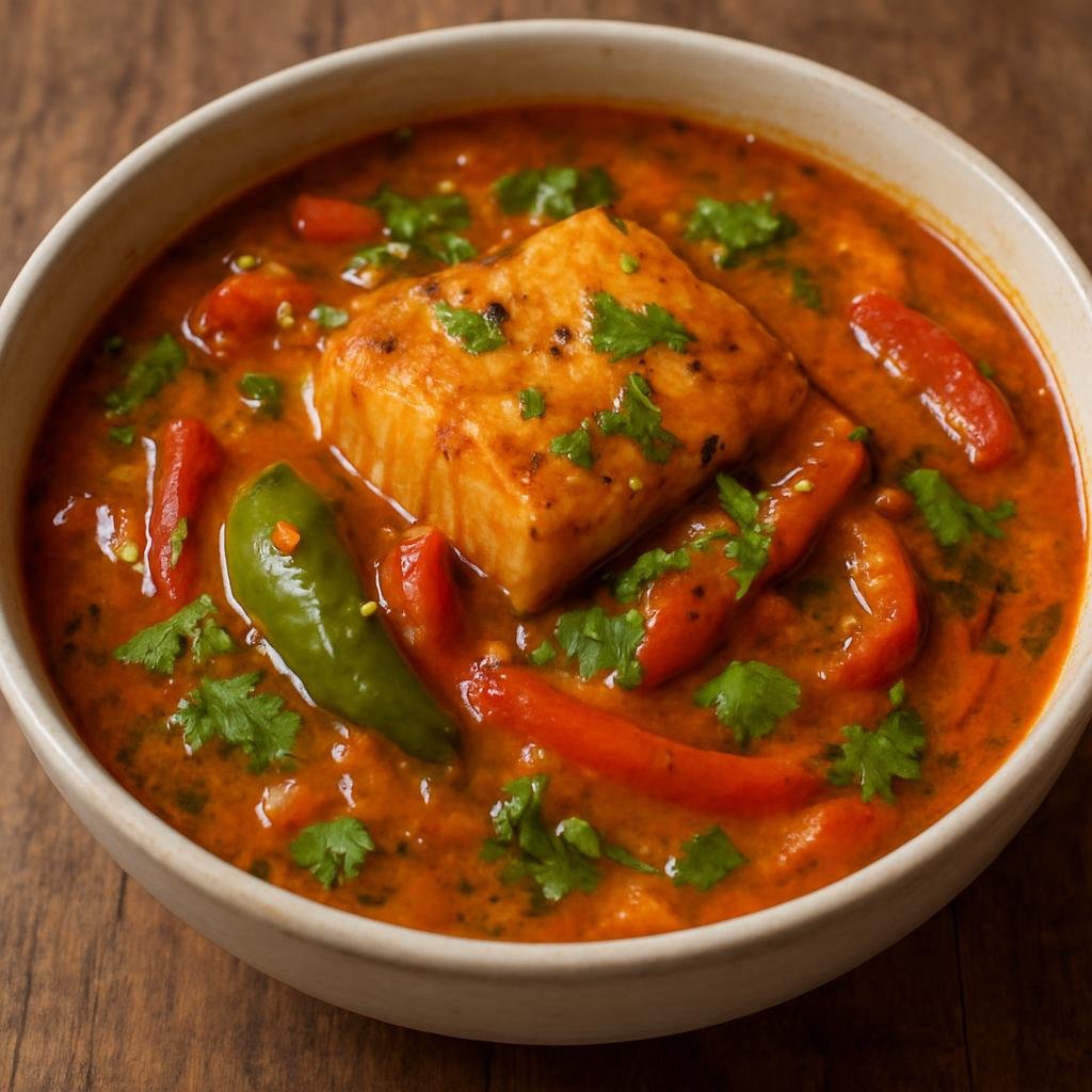Entree: Colombia – Pacific Coast – Pusandao de Pescado (Pacific Coast-style fish stewed in a coconut and annatto broth with peppers and cilantro) recipe
