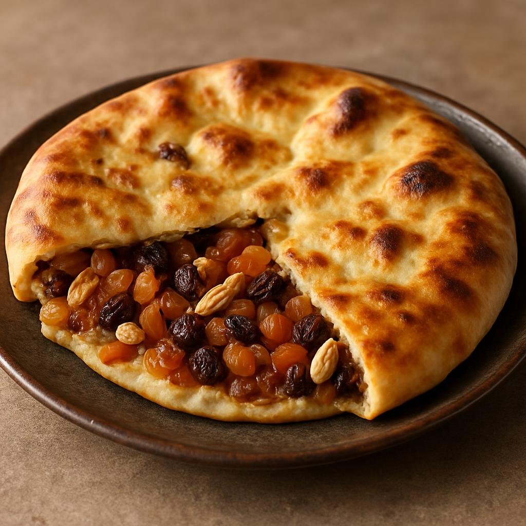 Entree: Pakistan – Pashtun Cuisine – پشاوری نان ➤ Peshawari Naan (Leavened Pashtun flatbread stuffed with sweet dried fruits and nuts) recipe