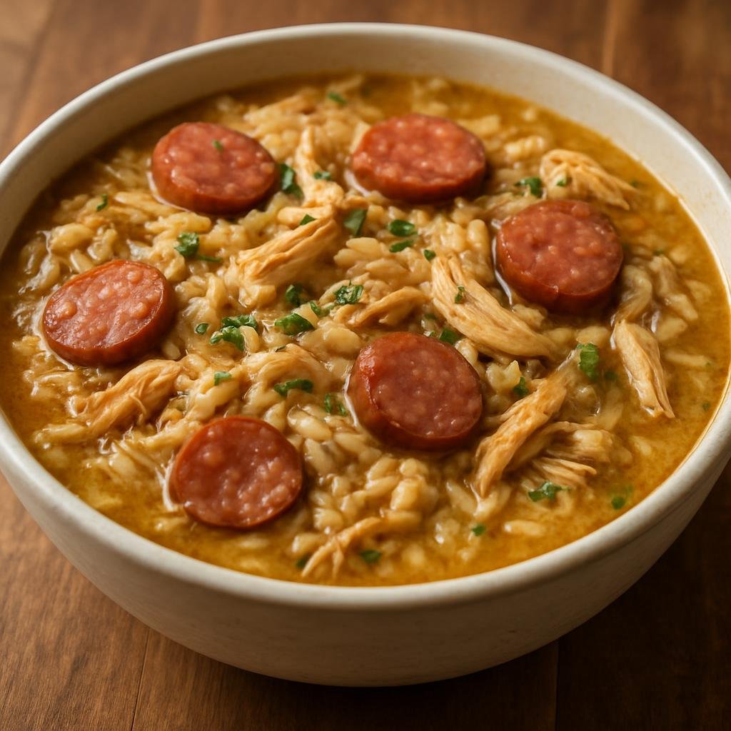 Entree: United States – Carolinas Lowcountry – Chicken Bog (Slow-simmered rice and chicken with smoked sausage in a savory Lowcountry broth) recipe