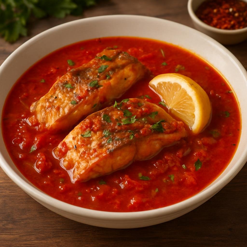 Entree: Greece – Peloponnese – Μπουρδέτο ➤ Bourdeto (Spicy Greek fish stew in a red pepper and lemon sauce) recipe