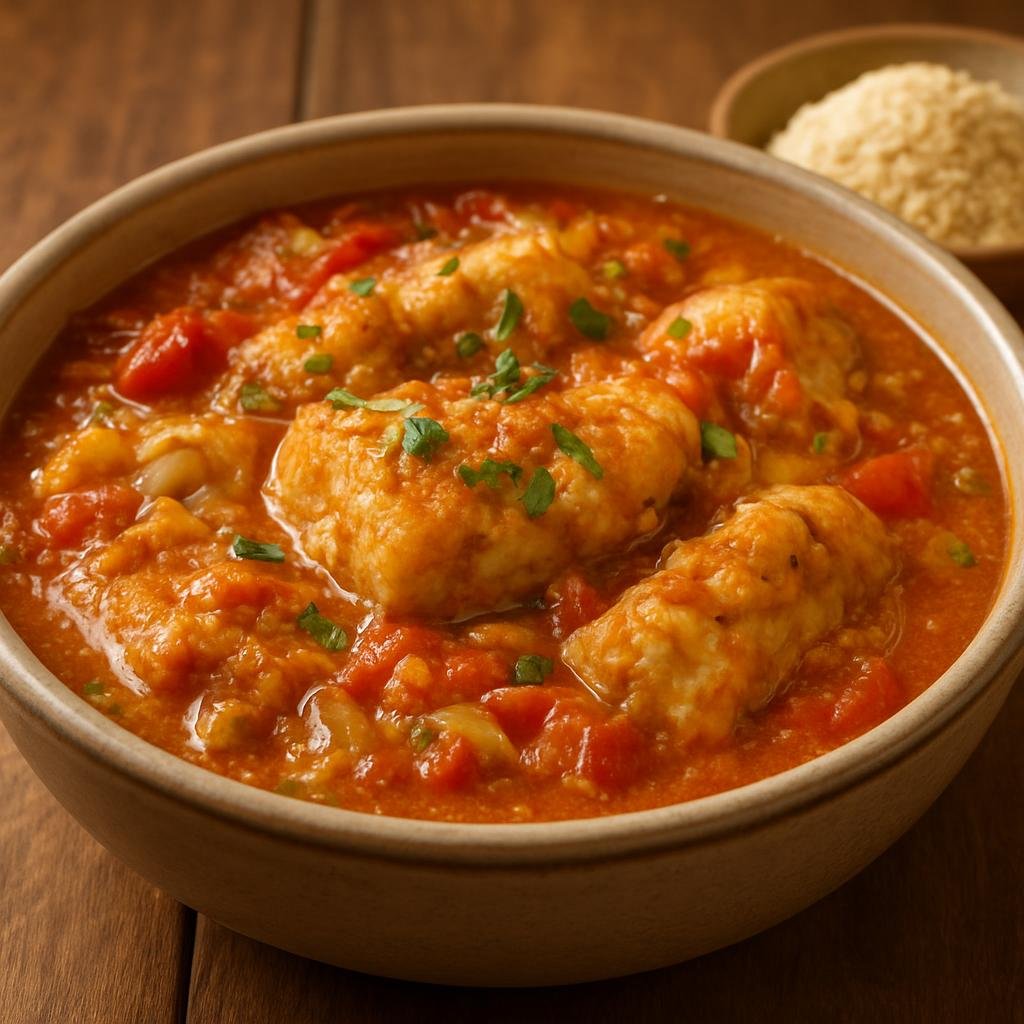 Entree: Brazil – Goias – Mojica de Pintado (Goias-style catfish stew simmered with tomatoes, onions, and cassava flour) recipe