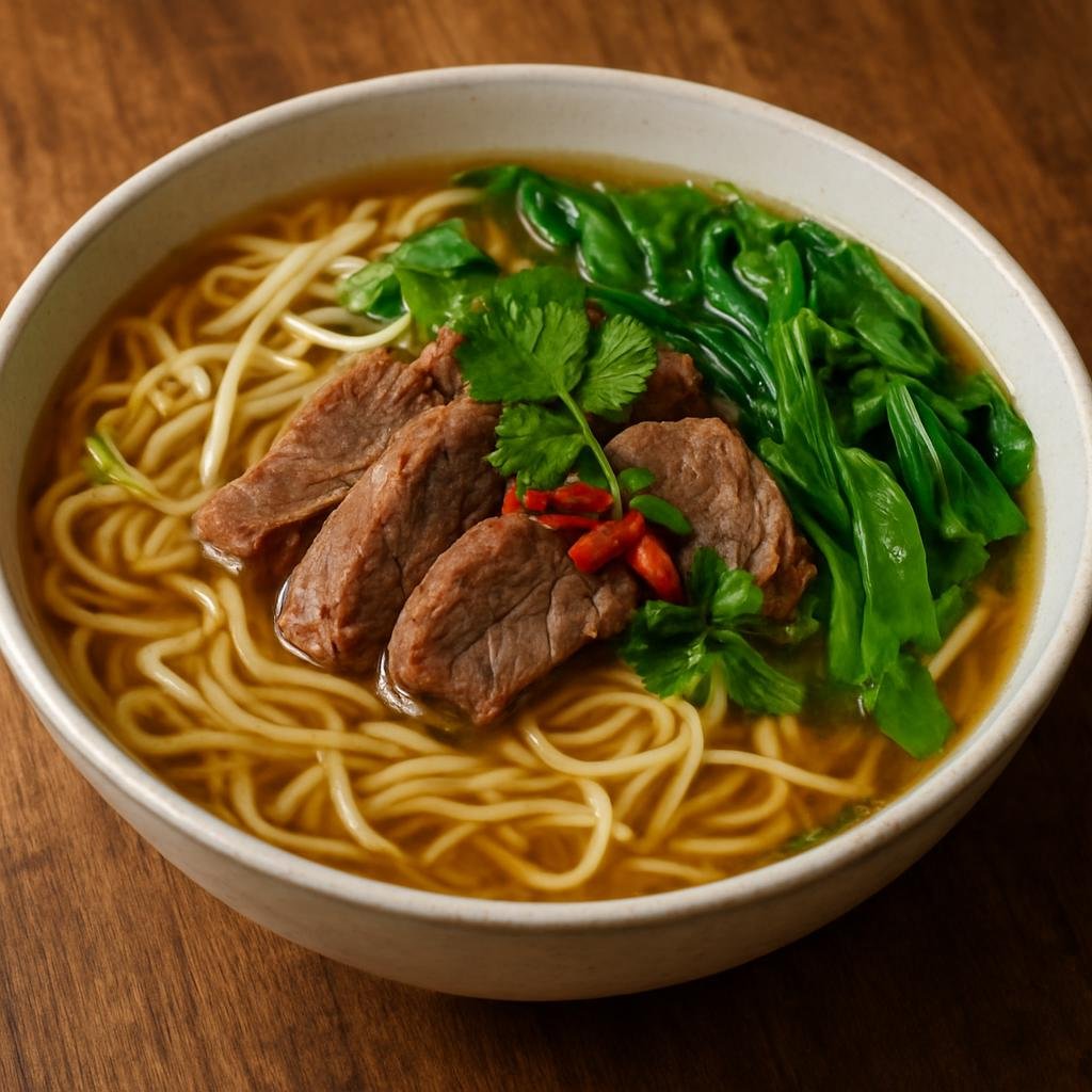 Entree: Malaysia – Sarawak – Mee Sapi (Sarawak-style beef noodle soup with clear spiced broth and fresh vegetables) recipe