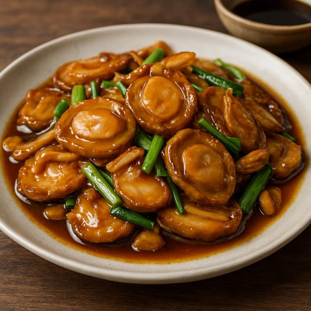 Entree: Australia – Tasmania – Abalone Stir Fry (Quick stir-fried Tasmanian abalone slices with garlic, ginger, and savory soy-based sauce) recipe