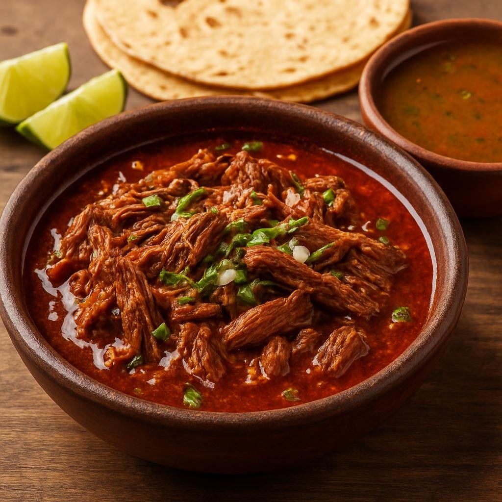 Entree: Mexico – Mexican Street Food Classics – Birria (Slow-braised, spicy and fragrant meat stew served with its rich consommé for dipping or spooning over tacos) recipe
