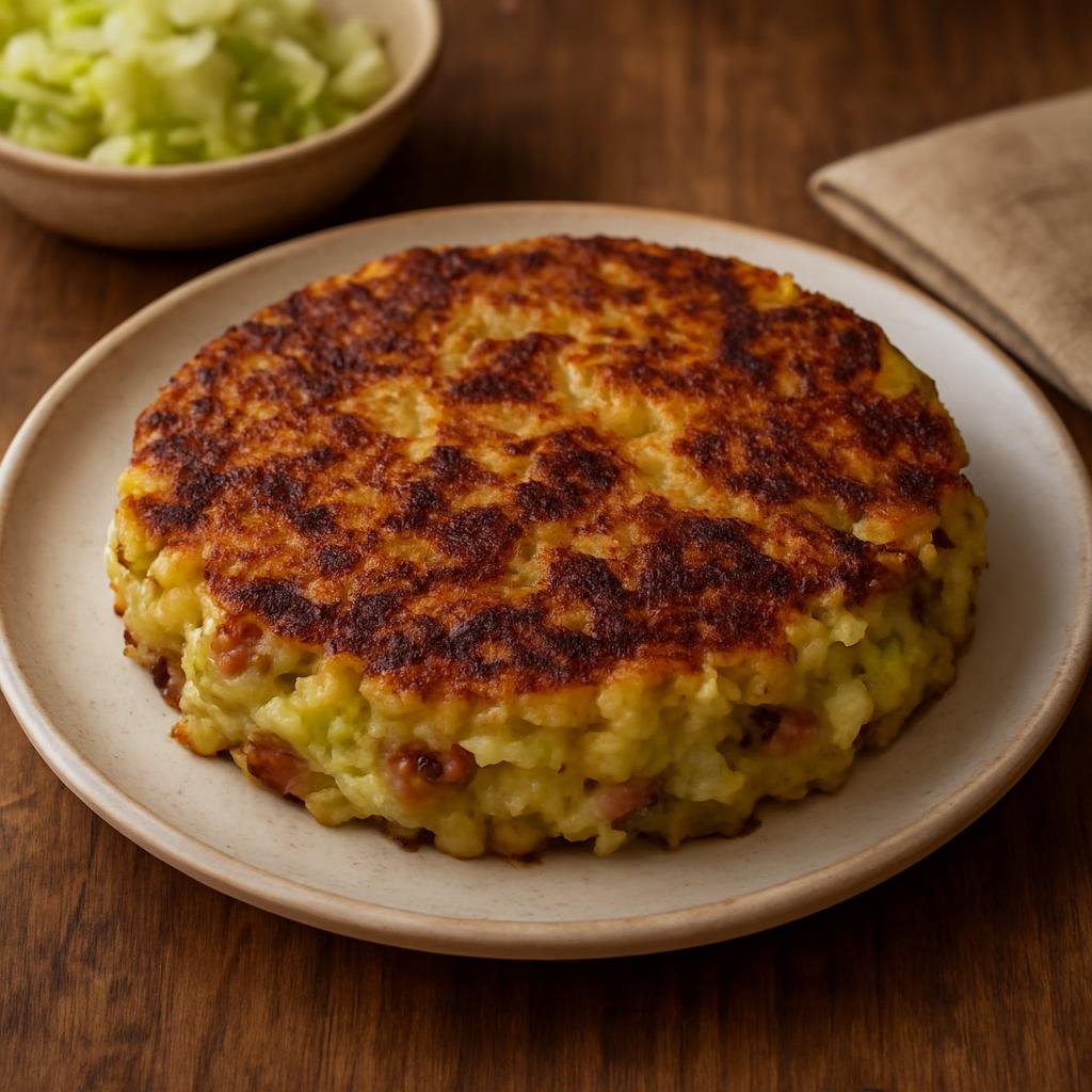 Entree: Spain – Catalonia – Trinxat (Catalan pan-fried cake of mashed potatoes and cabbage mixed with pork) recipe