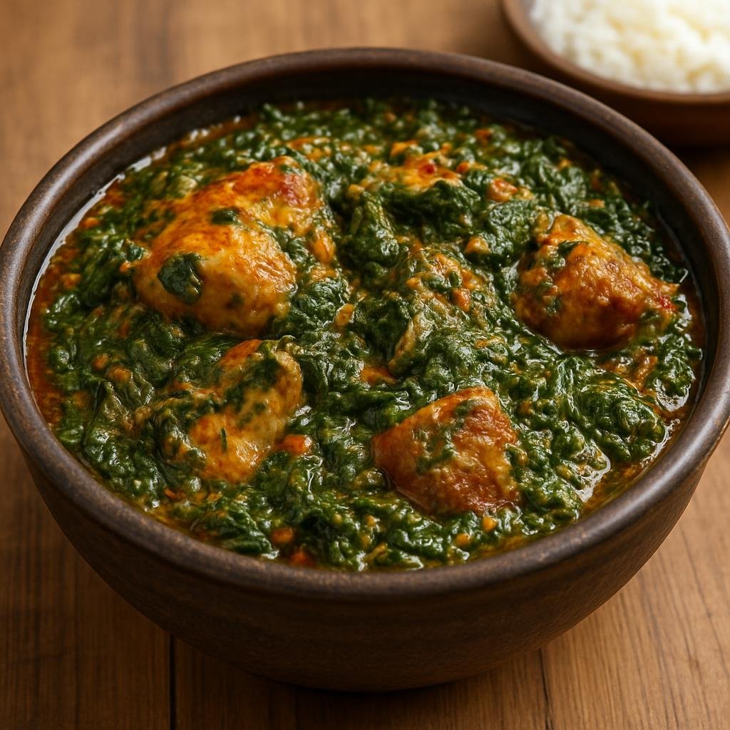 Entree: Nigeria – Niger Delta – Edikang Ikong (Hearty leafy vegetable and protein soup of the Niger Delta made with fluted pumpkin and waterleaf) recipe