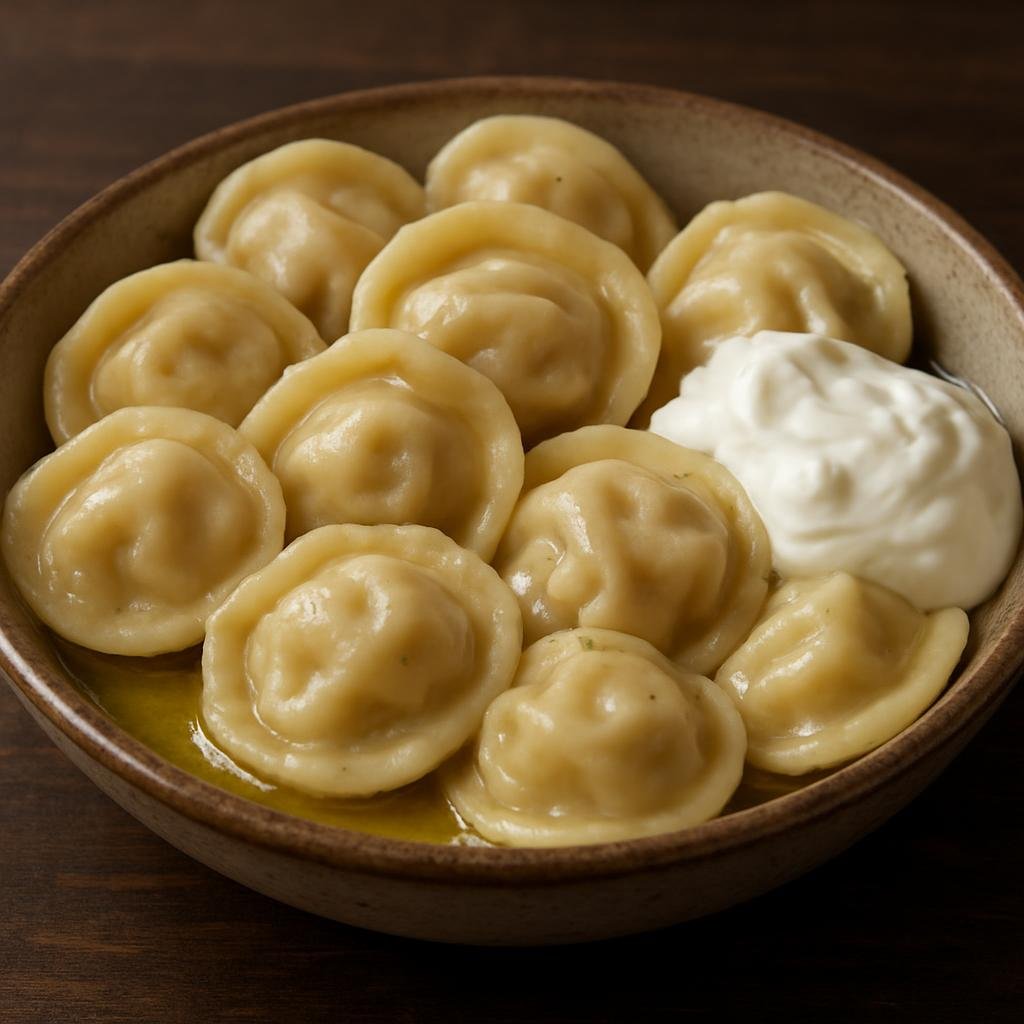 Entree: Russia – Moscow & Central Russia – Пельмени ➤ Pel'meni (Small Russian meat-filled dumplings boiled and often finished in butter, served with sour cream) recipe