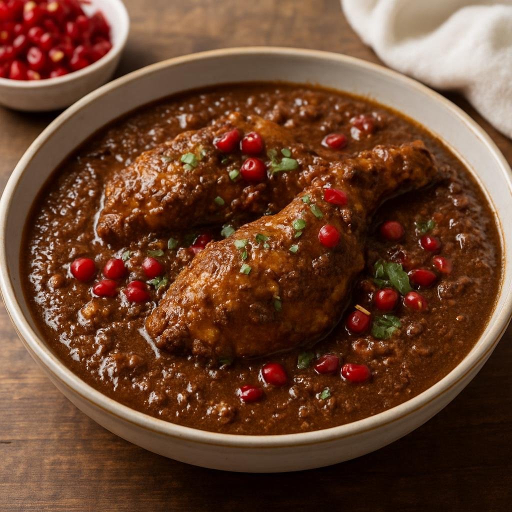 Entree: Iran – Shiraz / Fars – فسنجان ➤ Fesenjān (Rich walnut and pomegranate stew typically served with poultry) recipe