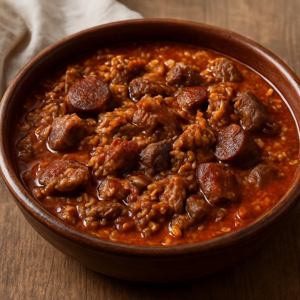 Entree: Spain – Extremadura – Chanfaina (Hearty Extremaduran stew of lamb and offal simmered with paprika and rice) recipe
