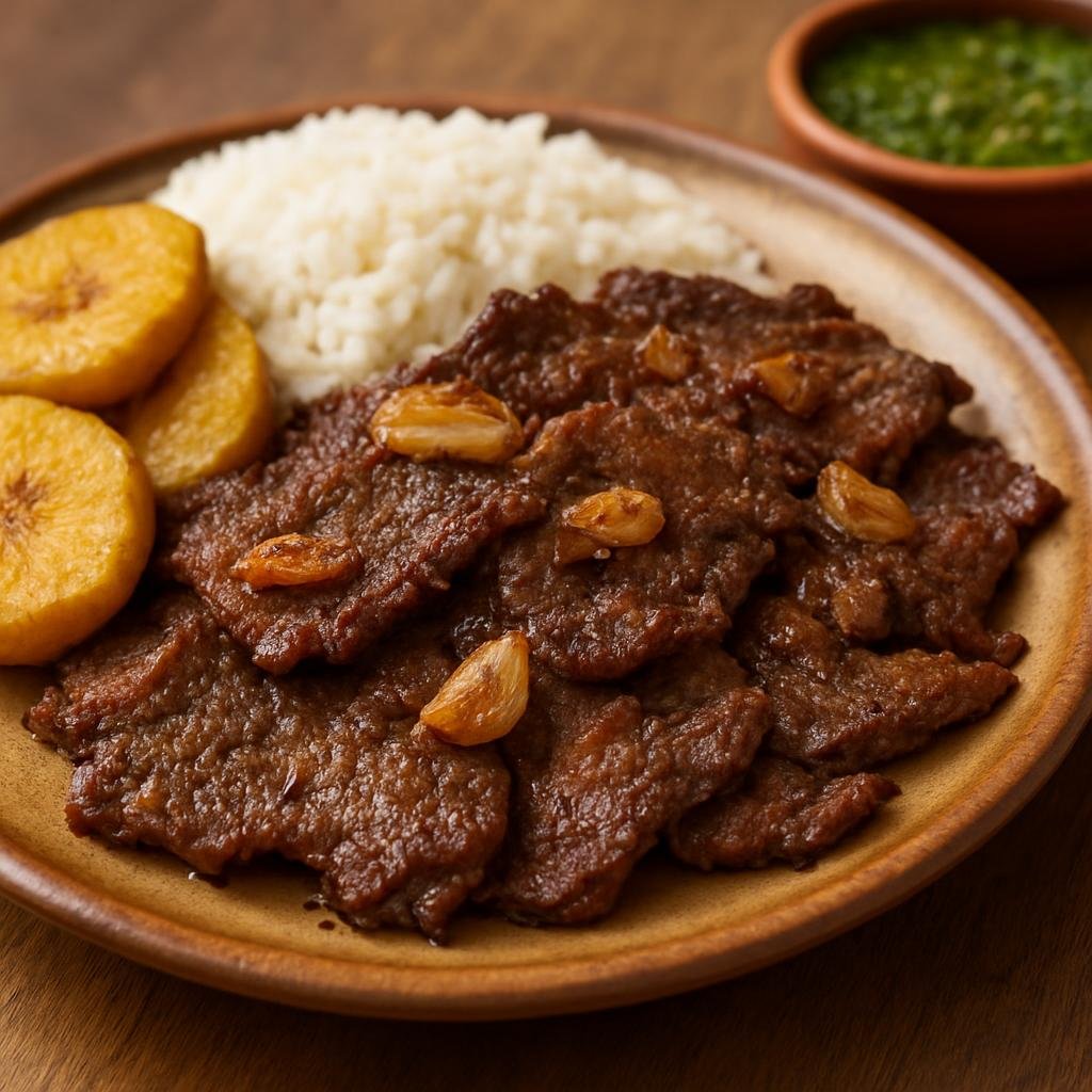 Entree: Colombia – Santander – Carne Oreada (Sun-dried marinated beef pan-fried with garlic and cumin, a traditional dish from Santander) recipe