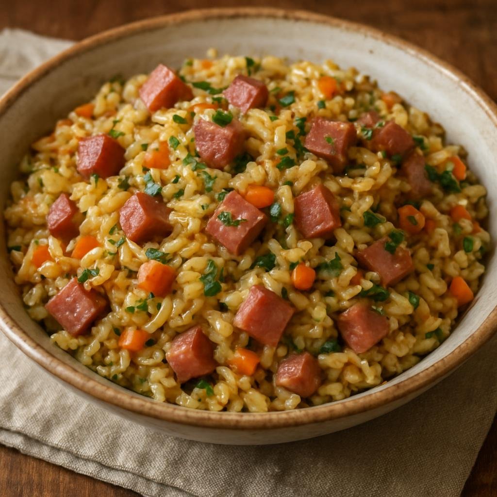 Entree: United States – Carolinas Piedmont – Carolina Gold Rice Pilaf (Heirloom Carolina Gold rice cooked as a savory pilaf with smoky ham, vegetables, and aromatic stock) recipe