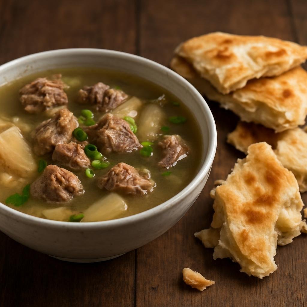 Entree: China – Henan – 羊肉汤配馍 ➤ Yángròu tāng pèi mó (A clear, slow-simmered mutton broth traditionally served with torn or toasted flatbread for dipping) recipe