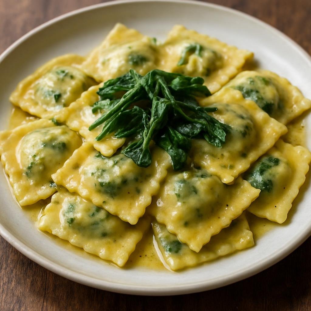 Entree: Italy – Liguria – Ravioli di Boragine (Fresh stuffed pasta filled with borage greens and cheese) recipe