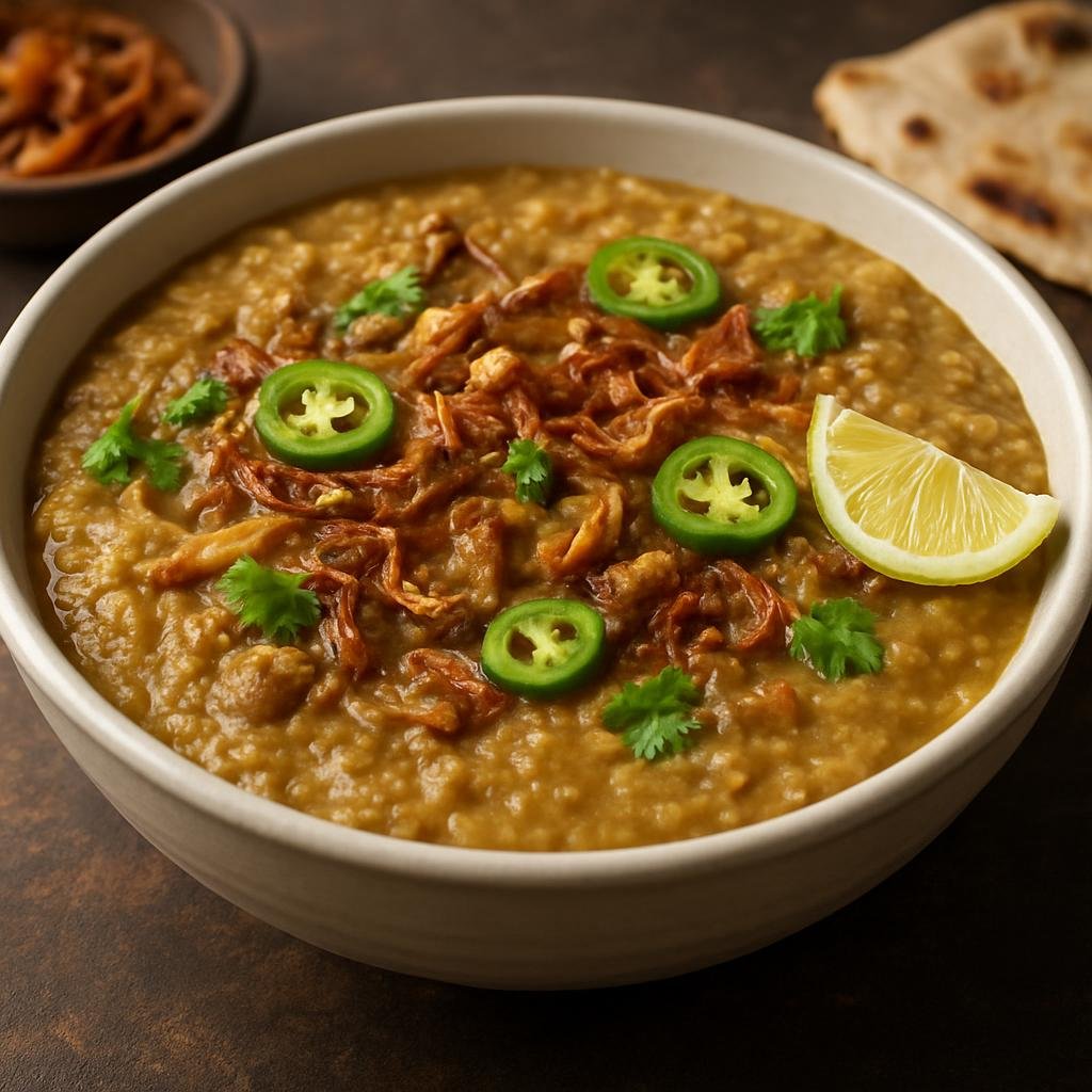 Entree: Pakistan – Punjab – حلیم ➤ Haleem (Slow-cooked spiced meat and grain porridge made from wheat, lentils, and beef or lamb) recipe