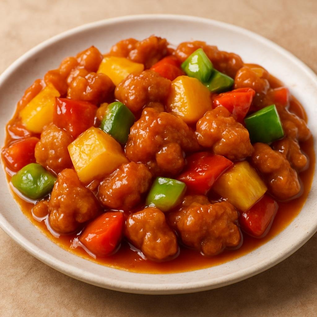 Entree: China – Hong Kong – 咕嚕肉 ➤ Gūlū ròu (Battered and fried pork tossed in a tangy-sweet vinegar and sugar sauce with pineapple and bell peppers) recipe