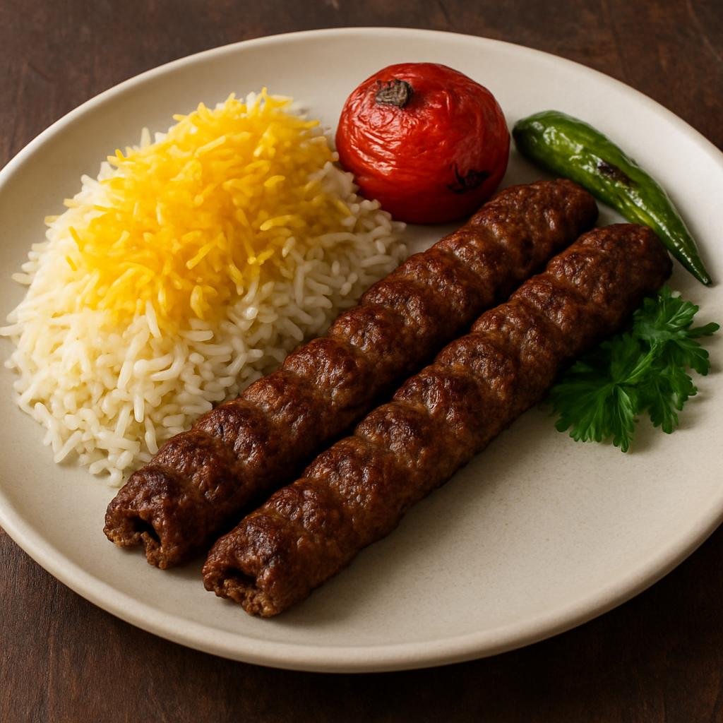 Entree: Iran – Tehran & Central Iran – چلو کباب ➤ Chelow Kabab (Grilled seasoned kebabs served with saffron‑buttered basmati rice) recipe