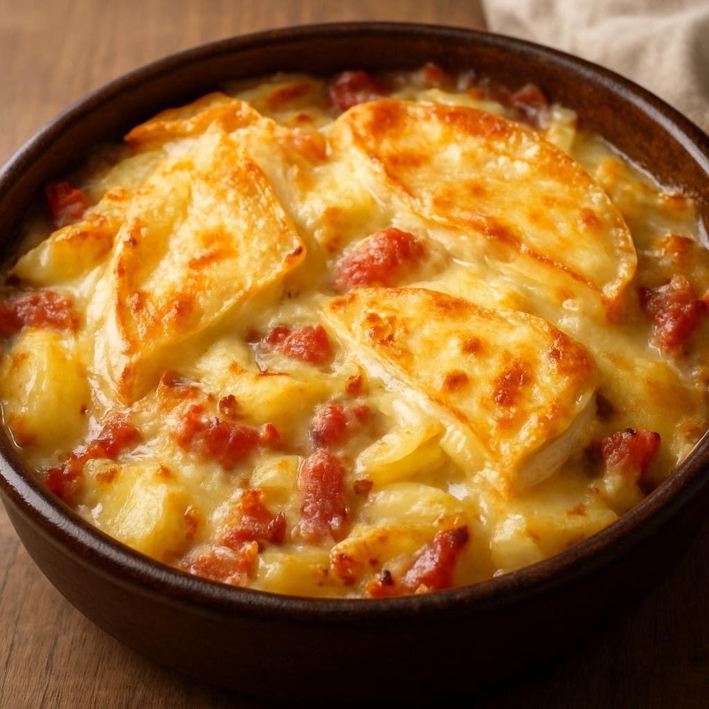Entree: France – Dauphine – Tartiflette (Baked potato and bacon gratin with Reblochon cheese and cream) recipe