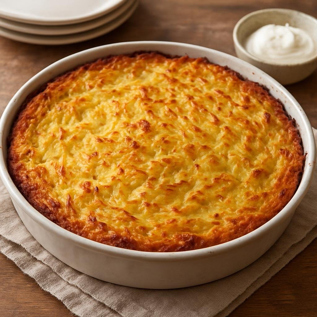 Entree: Russia – Russian Jewish Cuisine – Картофельный кугель ➤ Kartofel'nyy kugel (Baked grated potato and onion casserole traditionally served in Jewish households) recipe