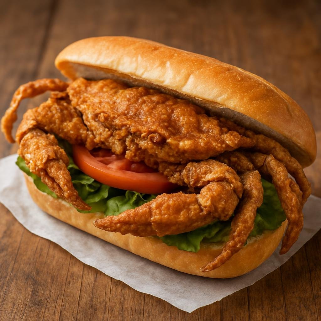 Entree: United States – Chesapeake Bay – Soft Shell Crab Sandwich (Chesapeake-style fried soft-shell crab served on a sandwich roll) recipe
