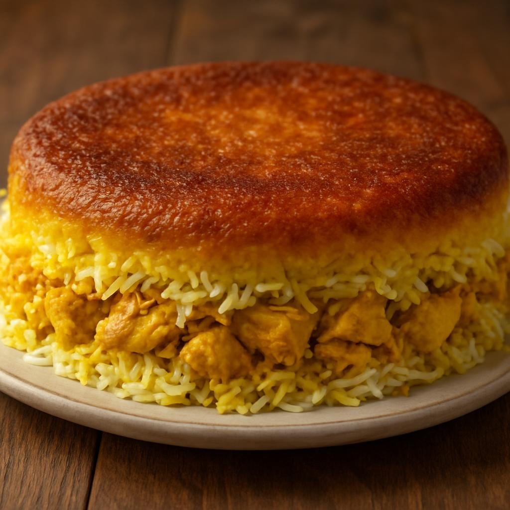 Entree: Iran – Tehran & Central Iran – ته چین ➤ Tahchin (Saffron rice cake layered with yogurt-marinated chicken and a crisp golden crust) recipe