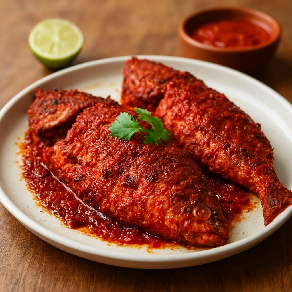 Entree: India – Goa – Fish Recheado (Spiced Goan fish marinated in a tangy, fiery red chili and vinegar paste then pan-fried or baked) recipe