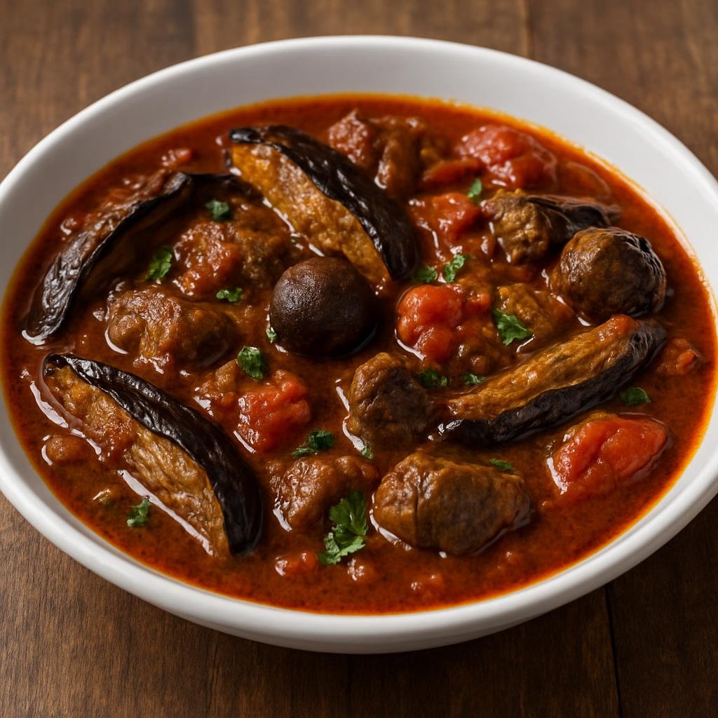 Entree: Iran – Tehran & Central Iran – خورشت بادمجان ➤ Khoresht-e Bademjan (Persian eggplant and tomato stew typically braised with lamb and dried lime) recipe