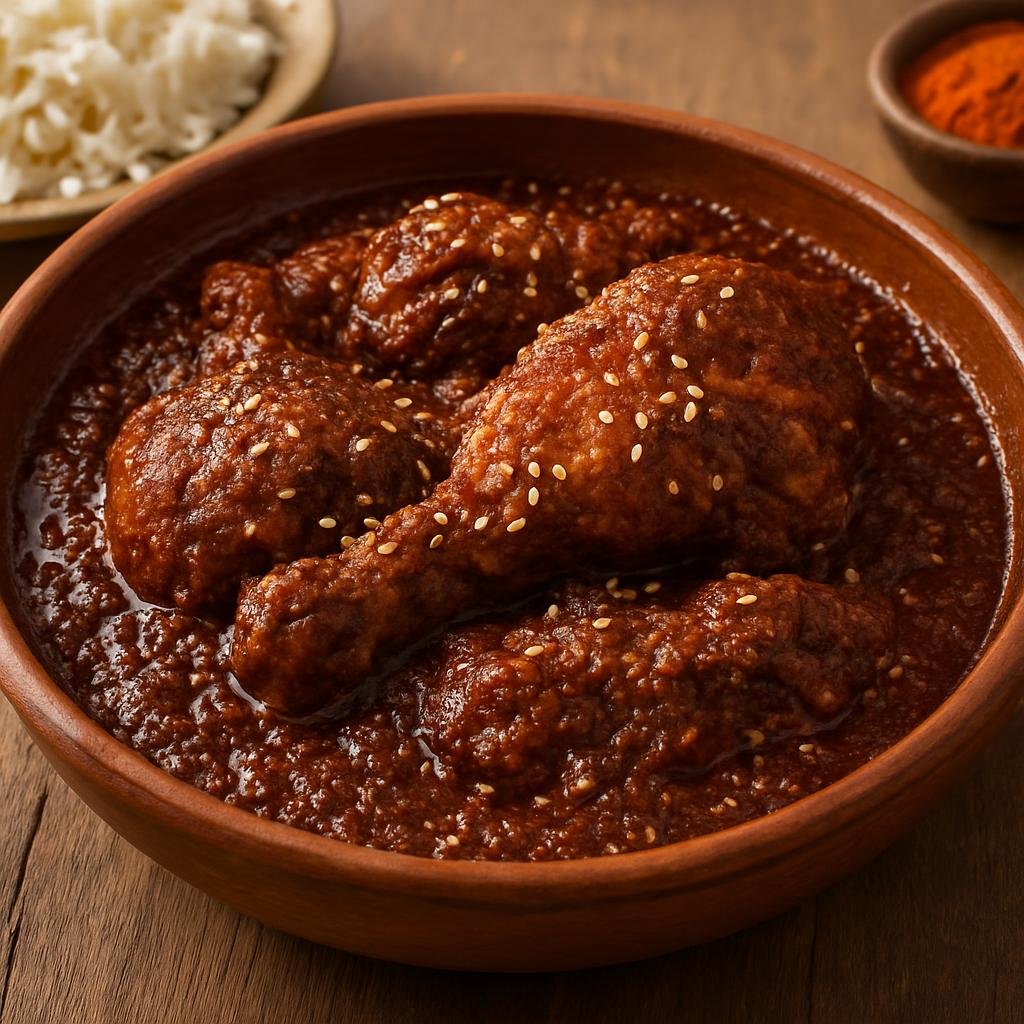 Entree: Mexico – Michoacan – Atapakua (Thick Purépecha chili-and-seed sauce braised with chicken or meat, typical of Michoacán) recipe