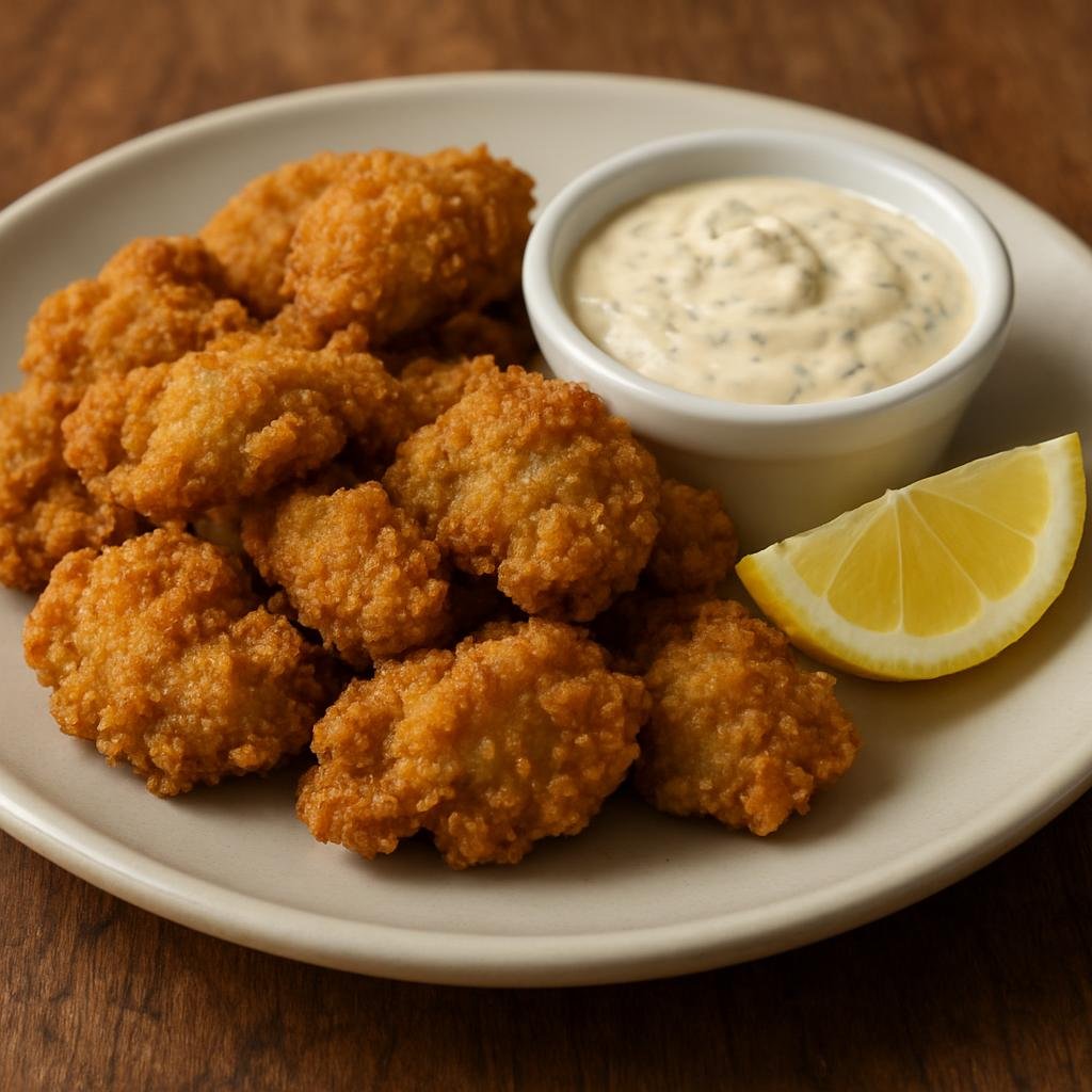 Entree: United States – Chesapeake Bay – Fried Oysters (Breaded and fried Chesapeake Bay oysters crisped golden and served hot with lemon and remoulade) recipe