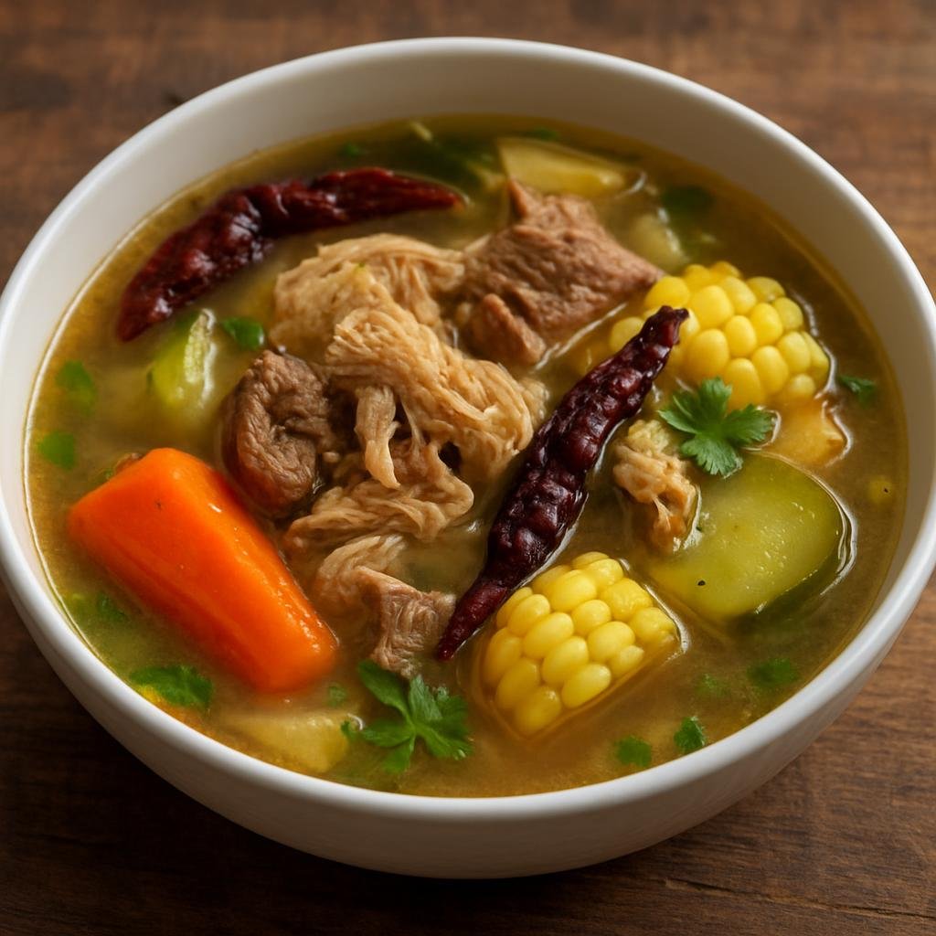 Entree: Mexico – Michoacan – Caldo Michi (Hearty Michoacán clear soup of chicken and beef with vegetables and aromatic chilies) recipe