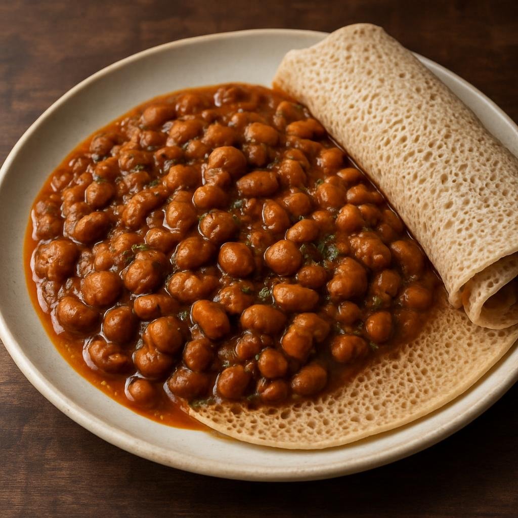 Entree: Ethiopia – Somali Ethiopian – ፉል መዳምስ ከእንጀራ ➤ Ful Medames ke-Injera (Slow-simmered seasoned fava beans served with sour fermented flatbread) recipe