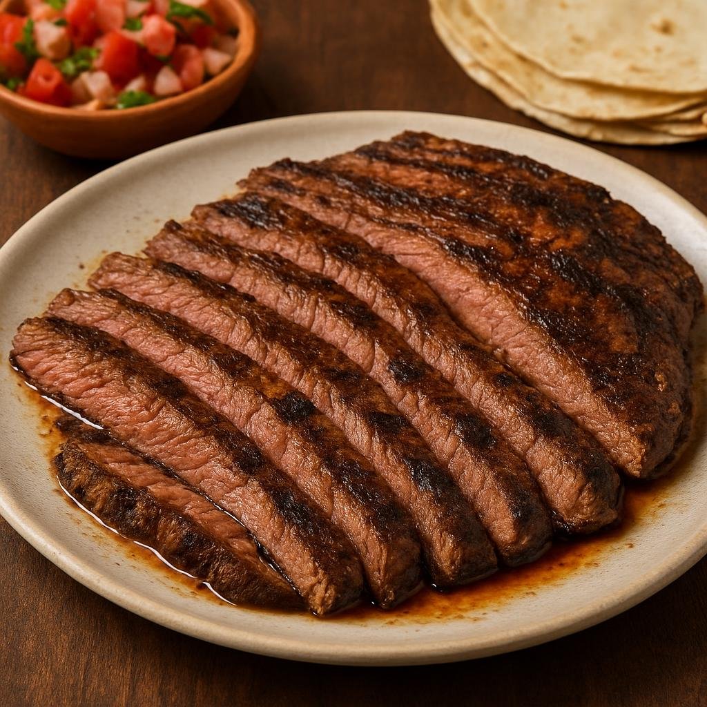 Entree: Mexico – Nuevo Leon / Monterrey – Arrachera (Marinated and grilled skirt steak popular in northern Mexico, served sliced for tacos or plates) recipe