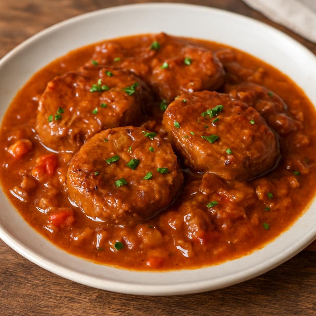 Entree: United States – Creole Louisiana – Pork Grillades (Creole-style braised pork medallions simmered in a rich tomato and brown roux gravy) recipe