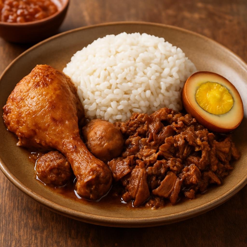 Entree: Indonesia – Java – Gudeg (Sweet-savory Javanese stew of young jackfruit braised in spiced coconut milk, typically served with rice, eggs, and chicken) recipe