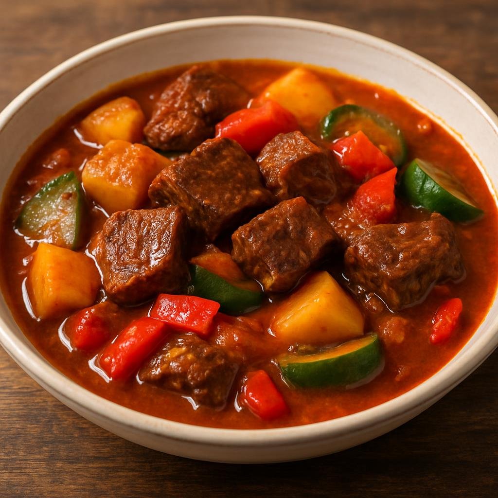 Entree: Mexico – Nuevo Leon / Monterrey – Cortadillo Norteño (Northern Mexican braised beef stew with a rich tomato-chile sauce and vegetables) recipe