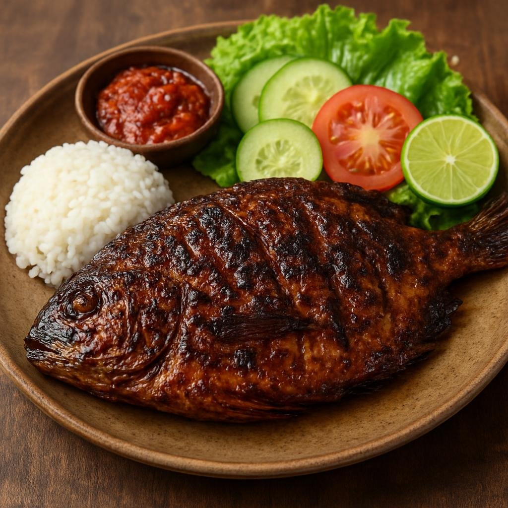 Entree: Indonesia – Java – Ikan Bakar (Grilled Indonesian fish marinated in a spiced paste and glazed with sweet soy) recipe