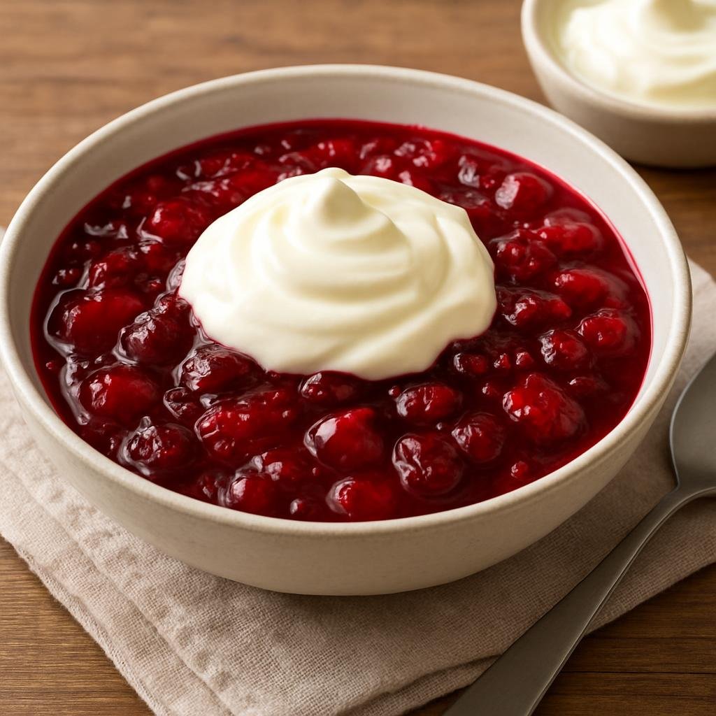 Entree: Germany – Schleswig-Holstein – Rote Grütze mit Sahne (Thick red berry compote pudding traditionally served warm or cold with cream) recipe