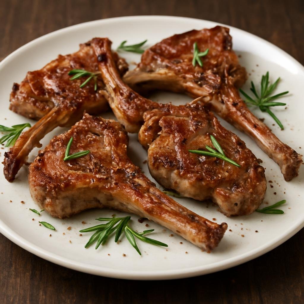 Entree: Spain – La Rioja – Chuletillas de Cordero (Small lamb cutlets grilled or pan-seared and simply seasoned with salt, garlic, and rosemary) recipe