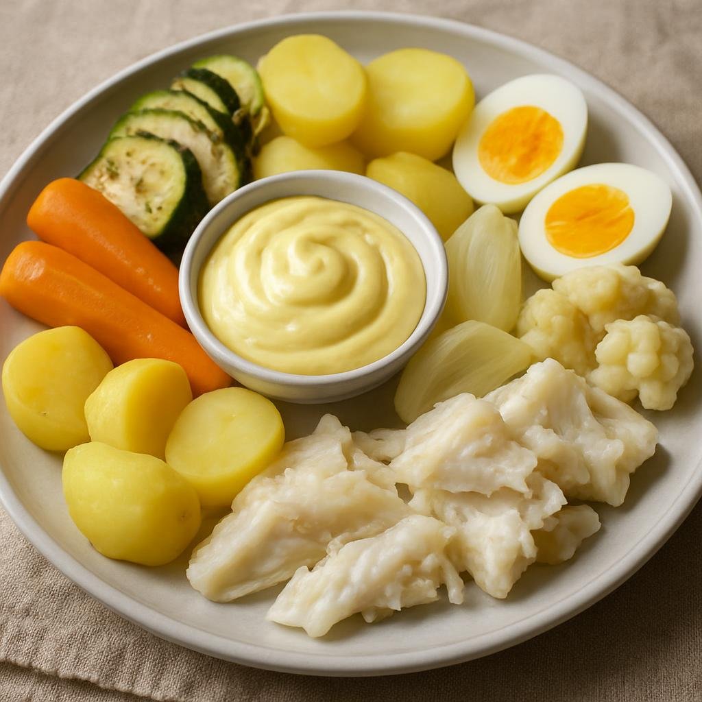 Entree: France – French Riviera – Aïoli Garni (Provençal garlic mayonnaise served as a composed platter with boiled vegetables, salt cod and eggs) recipe
