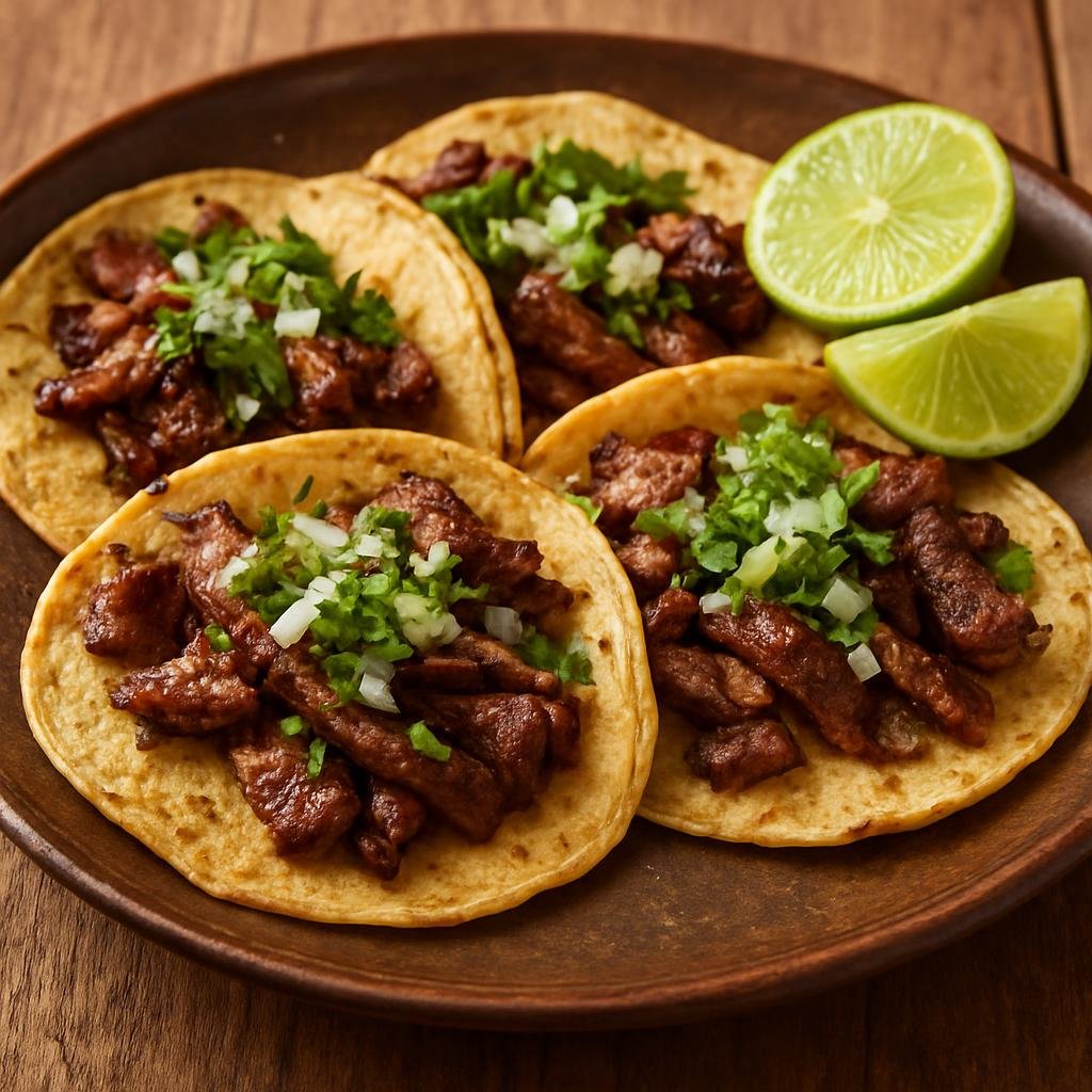 Entree: Mexico – Nuevo Leon / Monterrey – Tacos de Bistec (Grilled or pan-seared thinly sliced steak served on corn tortillas with onion, cilantro, and lime) recipe