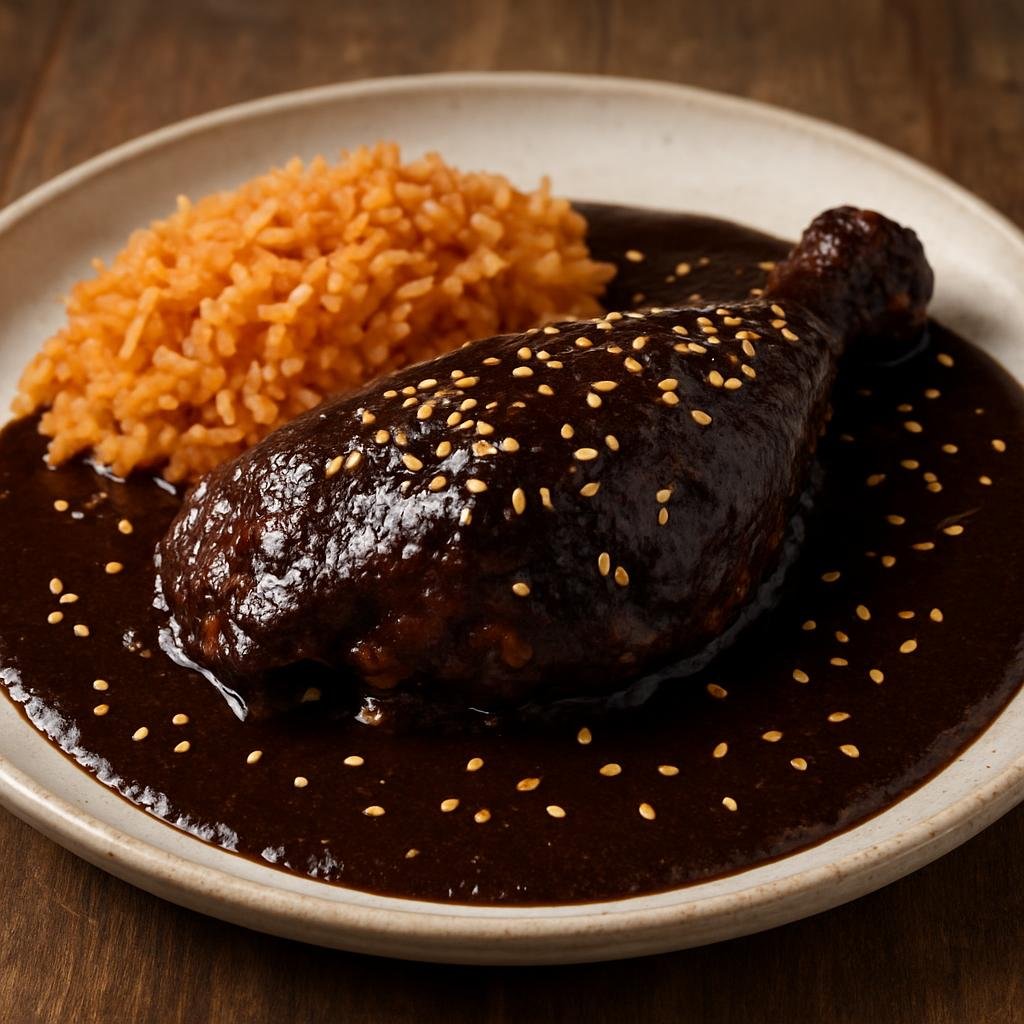 Entree: Mexico – Oaxaca – Mole Negro (A complex dark Oaxacan sauce made from toasted chiles, nuts, seeds, spices, tortillas or bread, and chocolate, served over poultry or meat) recipe