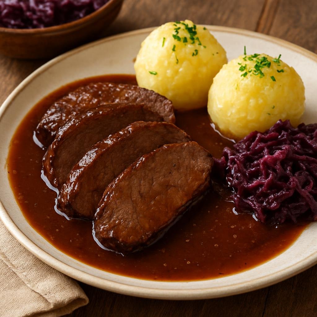 Entree: Germany – Swabia – Schwäbischer Sauerbraten (Swabian marinated pot roast braised slowly and served with a sweet-sour gravy) recipe