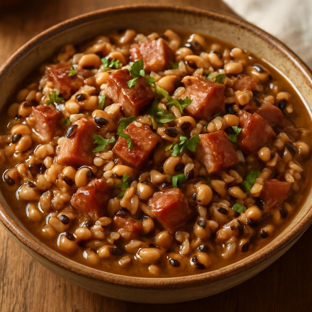 Entree: United States – Deep South – Hoppin' John (Classic Southern one-pot black-eyed peas and rice simmered with smoked pork) recipe