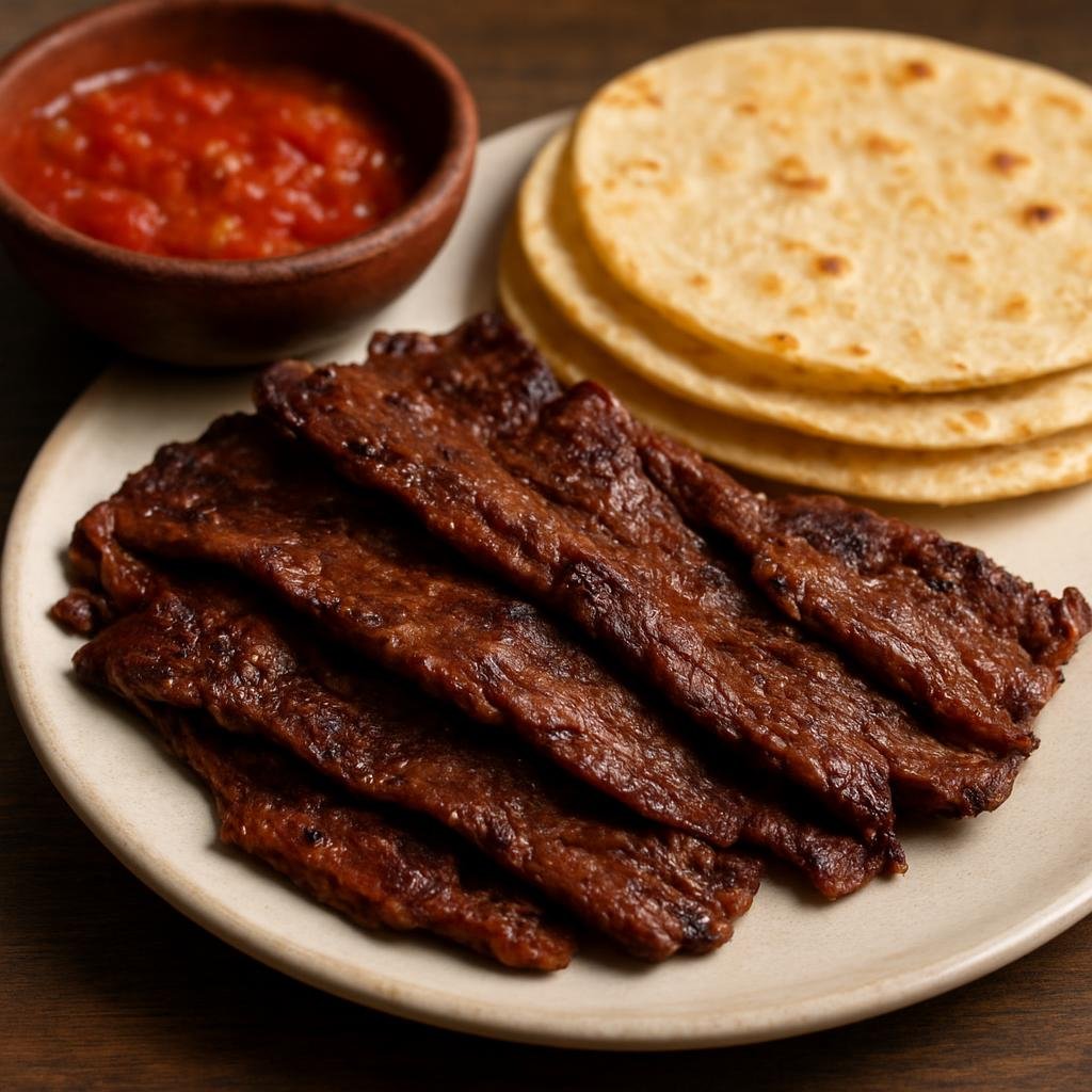 Entree: Mexico – Oaxaca – Tasajo (Thin, salted and grilled Oaxacan beef, served with tortillas and salsa) recipe