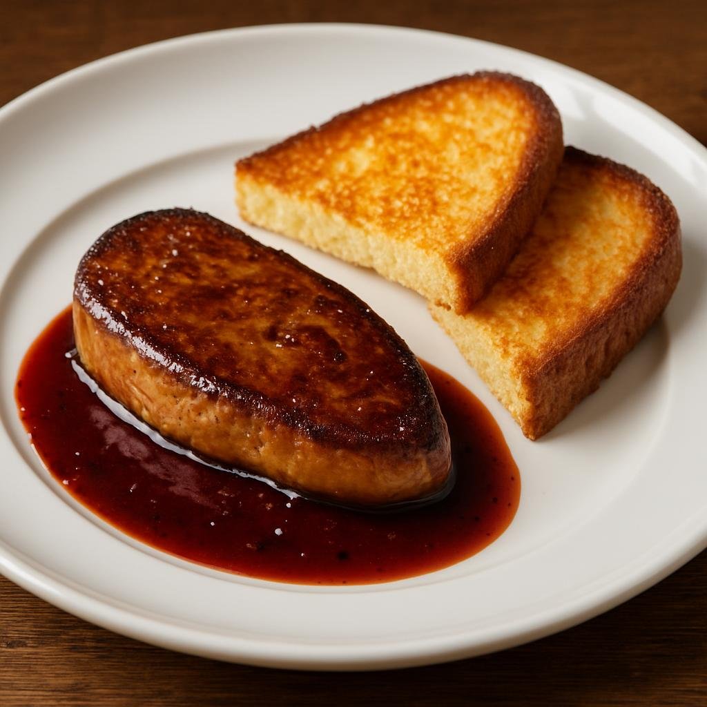 Entree: France – Gascony – Foie Gras Poêlé (Pan-seared rich duck or goose liver served hot with a sweet-acidic sauce and toasted brioche) recipe