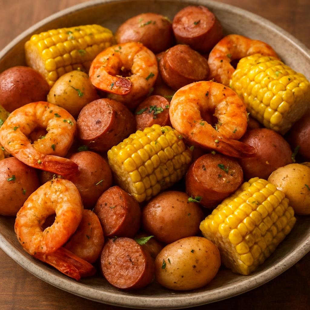 Entree: United States – Deep South – Lowcountry Boil (One-pot seafood and sausage boil with potatoes and corn flavored with savory spices) recipe
