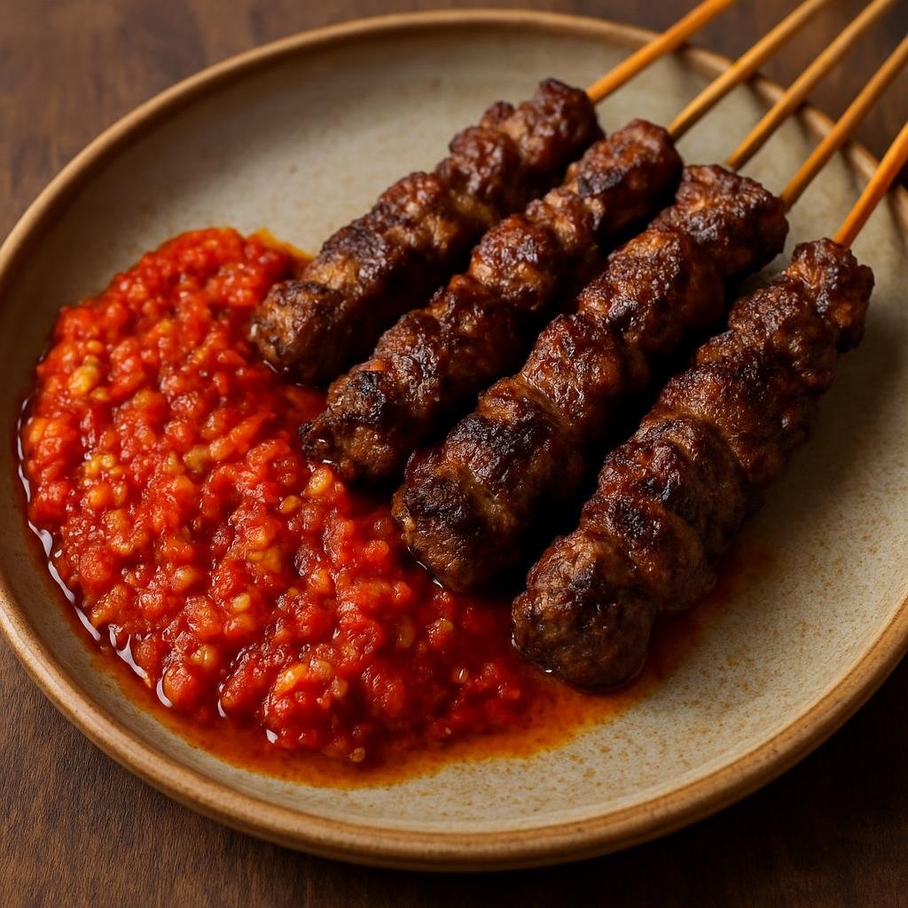 Entree: Indonesia – Lombok – Sate Rembiga (Spicy Lombok-style grilled beef skewers with aromatic chili and spice paste) recipe