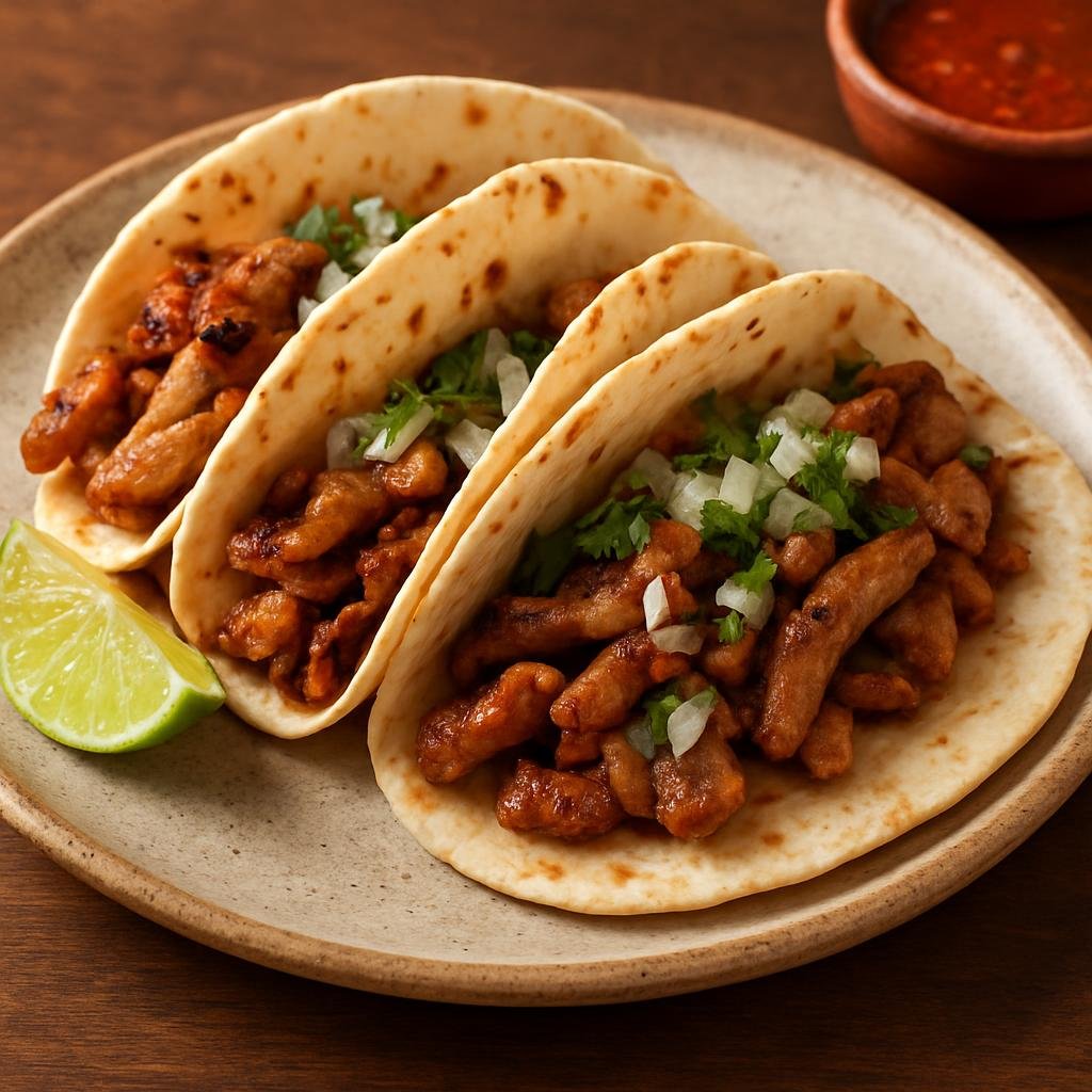 Entree: Mexico – Puebla – Tacos Árabes (Pita-style flour tortillas filled with marinated spit-roasted pork and simple garnishes) recipe