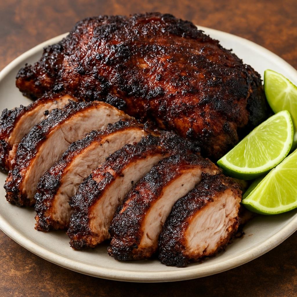Entree: United States – Florida – Caribbean Jerk Pork (Pork marinated in spicy-sweet Jamaican-style jerk seasoning and grilled or roasted until charred and aromatic) recipe