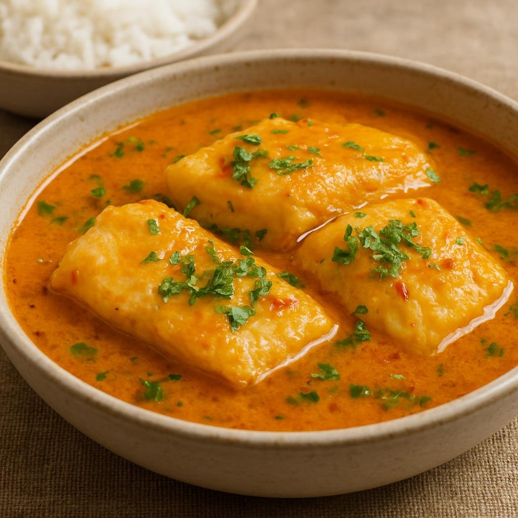 Entree: Brazil – Pernambuco – Peixe ao Molho de Coco (White fish cooked in a spiced coconut milk and palm oil sauce) recipe