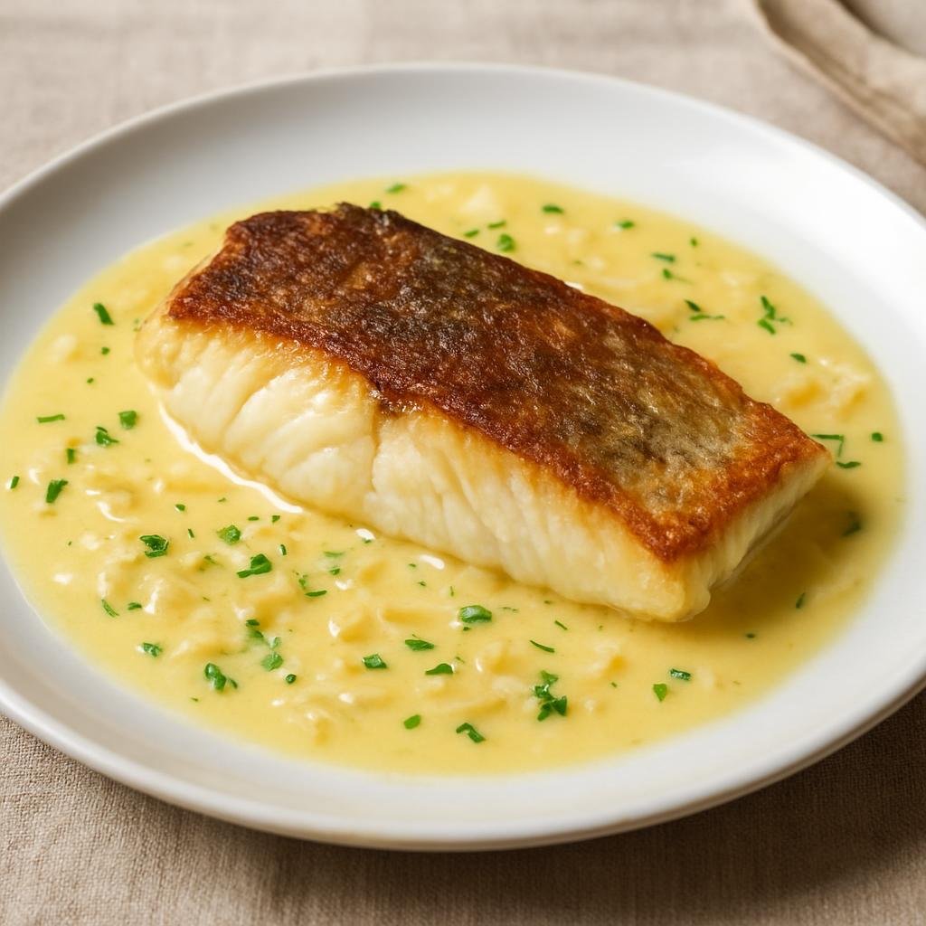Entree: France – Loire Valley – Sandre au Beurre Blanc (Pan-seared pike-perch fillets finished with a classic warm emulsified shallot, white wine and butter sauce) recipe